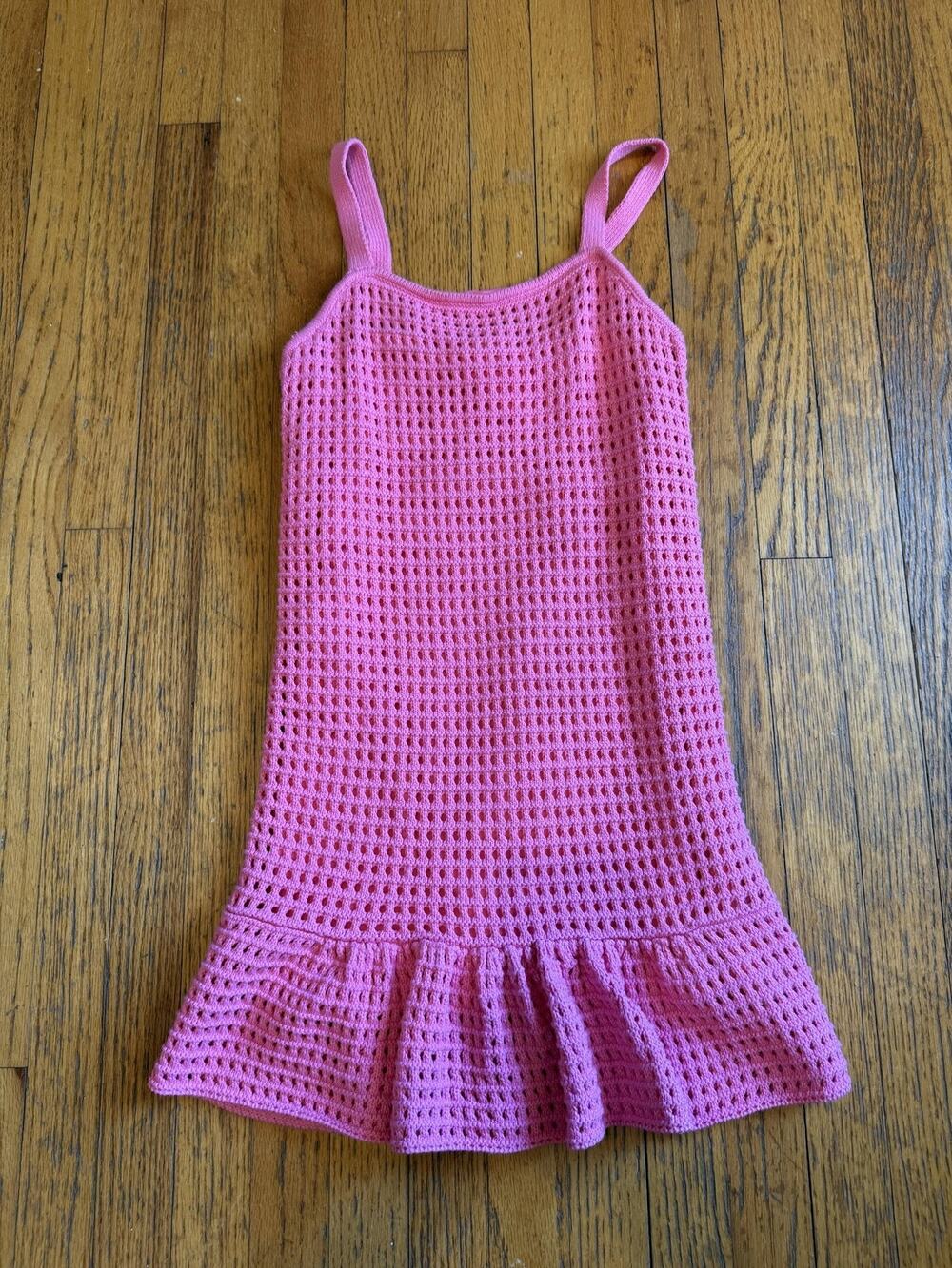 Design History Girls Dress Girls Large Cherry Pink Crochet Lined Ruffle SBZ9304